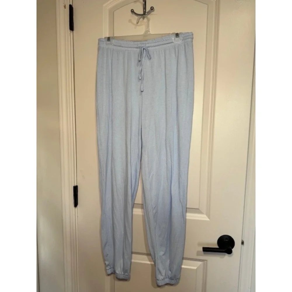 Auden Womens Light Blue 2 Piece Pajama Set Short Sleeve Top Jogger Pants Size M